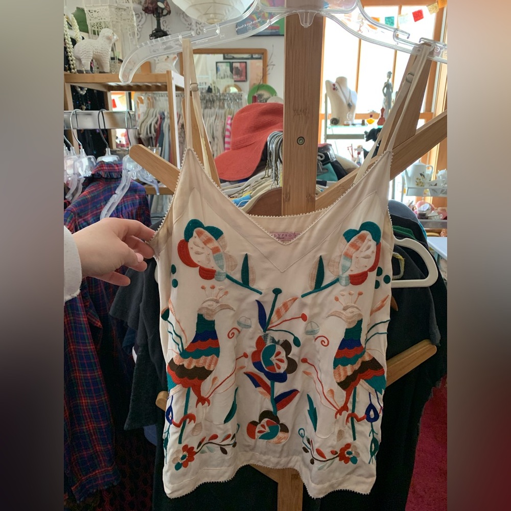 Calypso boutique embroidered silk tank